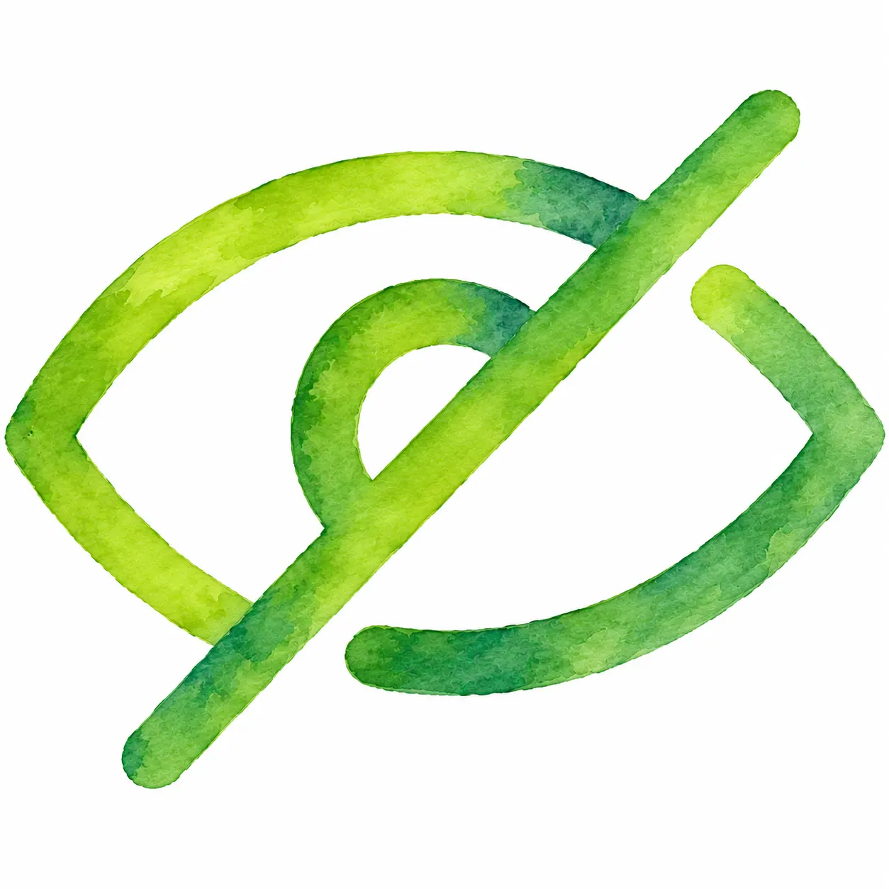 Watercolor illustration of an eye crossed by a diagonal line